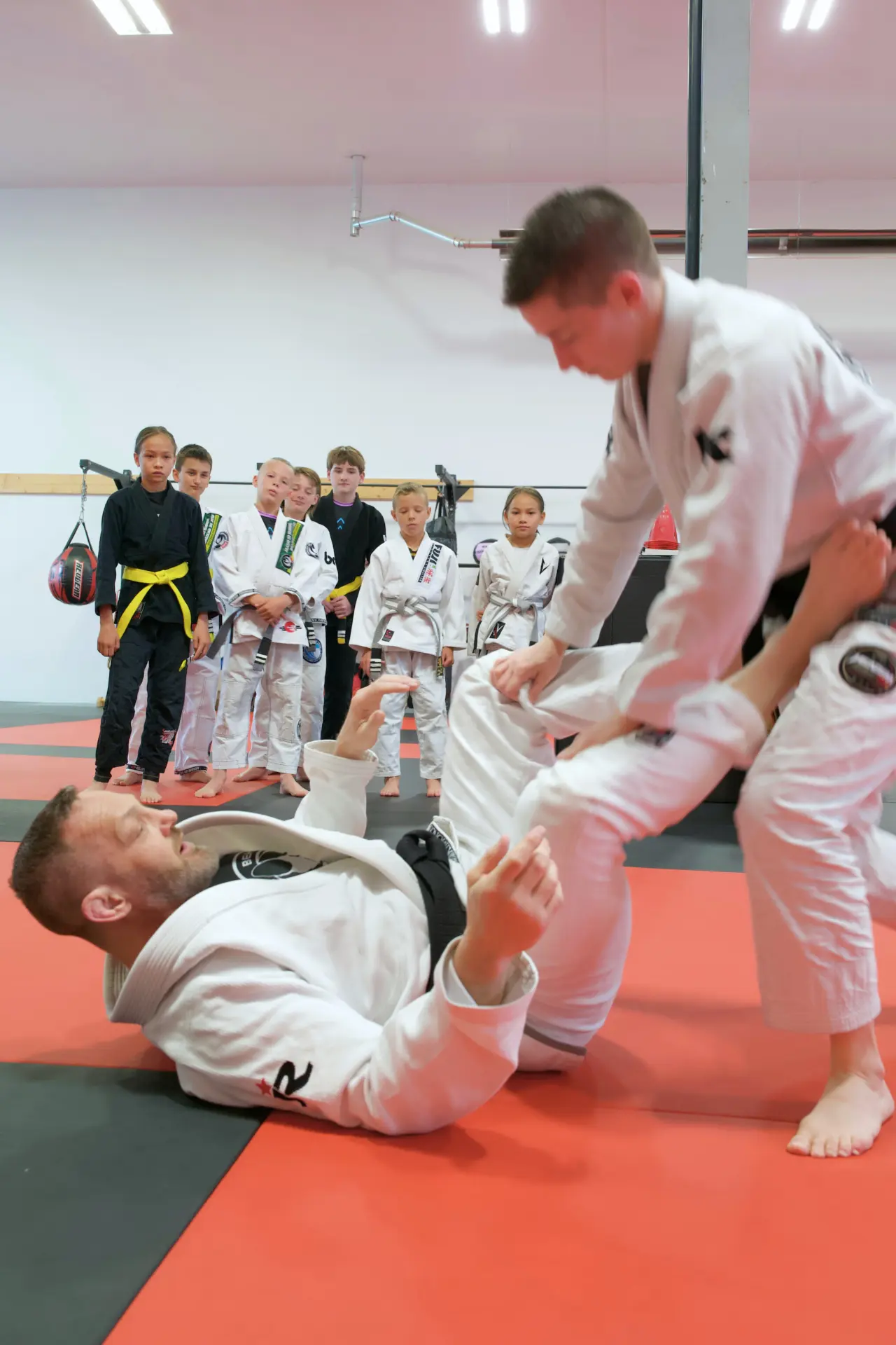Instructor demonstrating a technique to students during a class at Arashi-Do Red Deer